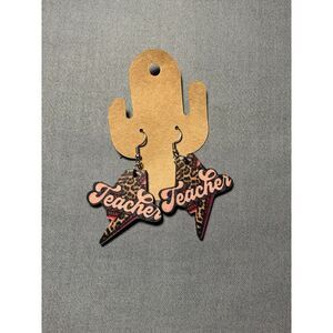 Leopard Print Teacher Wood Earrings‎